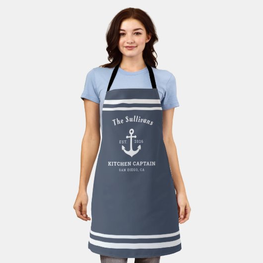 Aangepast Monogram Leisteenblauw Kustmodern Schort (Gedragen)