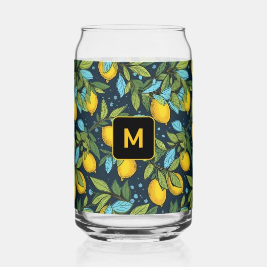 Aangepast monogram Lemon Patroon Blikvorm Glas (Voorkant)