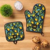 Aangepast monogram Lemon Patroon Ovenwant & Pannenlap Set (Top down)
