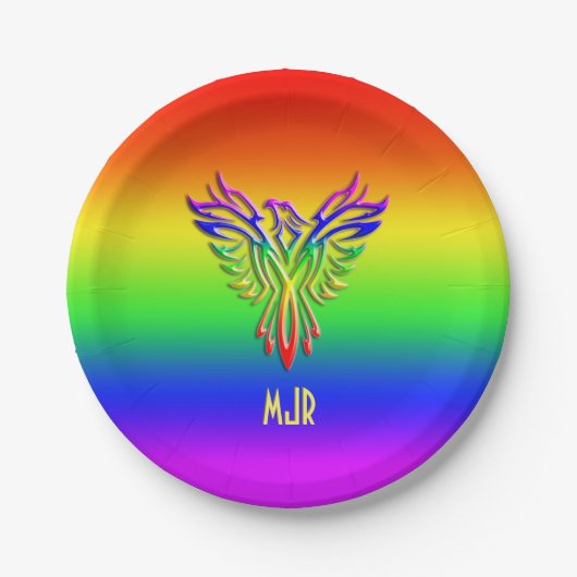 Aangepast monogram, LGBT Rainbow Pride Phoenix Ris Papieren Bordje (Voorkant)