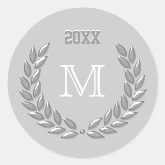 Aangepast monogram licht grijs Laurel Wreate Ronde Sticker (Voorkant)