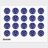 Aangepast monogram Licht Grijze Laurel Wreaton Blu Ronde Sticker (Vel)