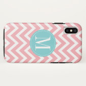 Aangepast monogram lichtblauw en roze Chevron Case-Mate iPhone Case (Achterkant (horizontaal))
