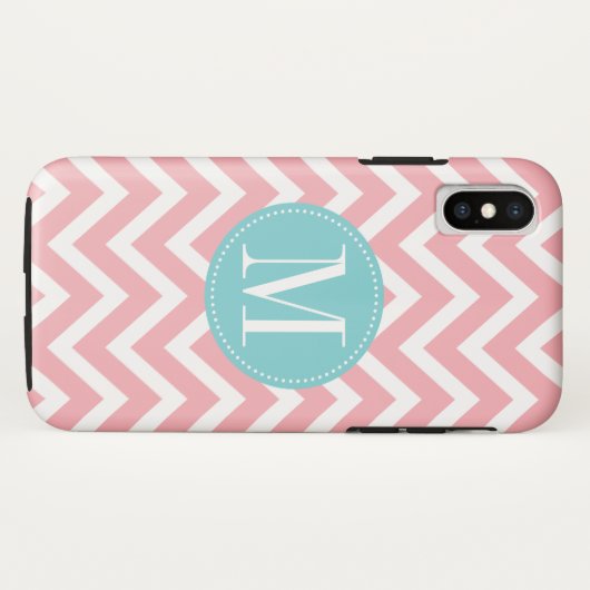 Aangepast monogram lichtblauw en roze Chevron Case-Mate iPhone Case (Achterkant (horizontaal))