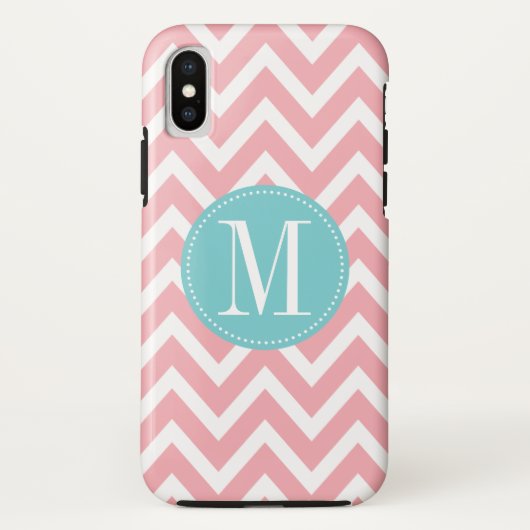 Aangepast monogram lichtblauw en roze Chevron Case-Mate iPhone Case (Achterkant)
