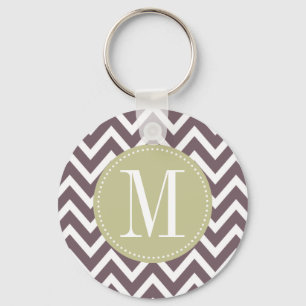 Aangepast monogram lichtgroen en Paars Chevron Sleutelhanger