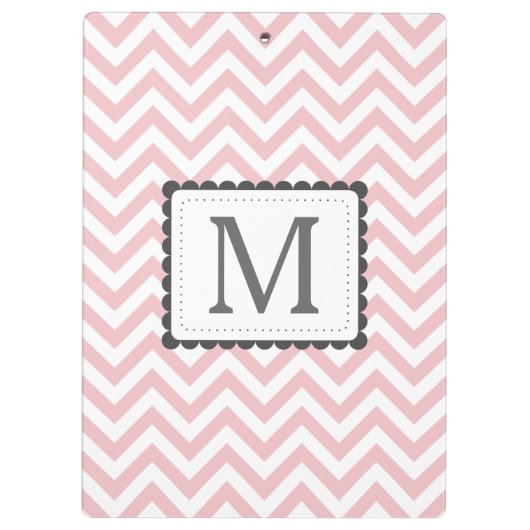 Aangepast monogram lichtroze en witte Chevron Klembord (Achterkant)