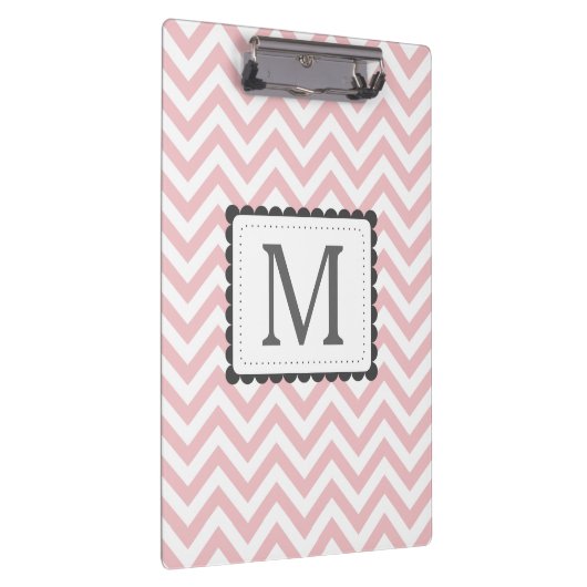 Aangepast monogram lichtroze en witte Chevron Klembord (Rechts)