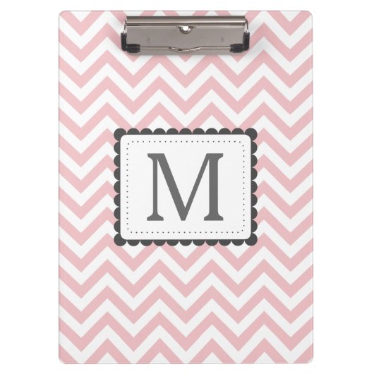 Aangepast monogram lichtroze en witte Chevron Klembord (Voorkant)