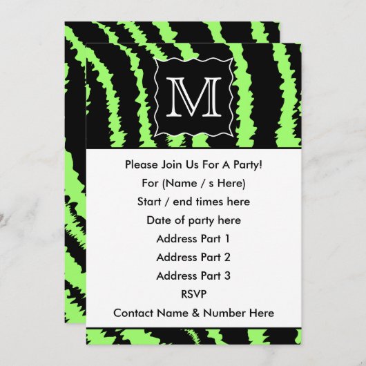 Aangepast monogram Lime Green- en Black Zebra-patr Kaart (Voorkant / Achterkant)