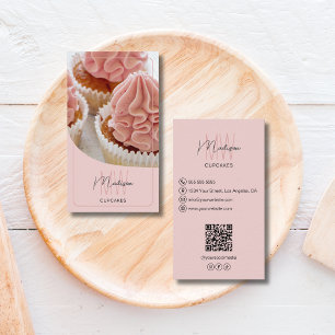 Aangepast Monogram Logo Bakkerij QR Roze Visitekaartje