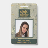 Aangepast Monogram Logo Gold Green Texture Medewer Badge (Voorkant)