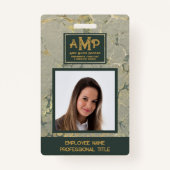 Aangepast Monogram Logo Gold Green Texture Medewer Badge (Voorkant)