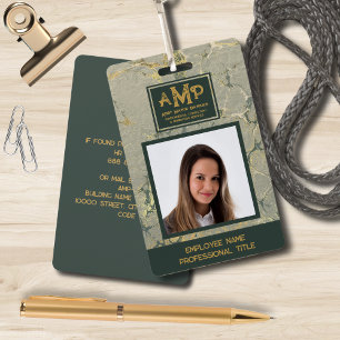 Aangepast Monogram Logo Gold Green Texture Medewer Badge
