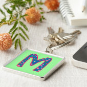 Aangepast monogram M-Sleutelhanger, Ditsy Floral P Sleutelhanger (Zijkant)