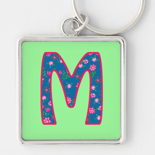 Aangepast monogram M-Sleutelhanger, Ditsy Floral P Sleutelhanger (Voorkant)