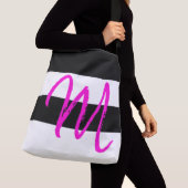 Aangepast monogram M Striped Patroon Black White R Crossbody Tas (Dichtbij)
