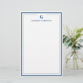 Aangepast Monogram Marine Blauwe Grens Stationery Briefpapier (Staand voorkant)