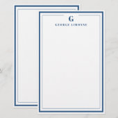 Aangepast Monogram Marine Blauwe Grens Stationery Briefpapier (Voorkant / Achterkant)