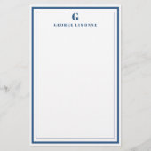 Aangepast Monogram Marine Blauwe Grens Stationery Briefpapier (Voorkant)