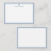 Aangepast Monogram Marine Blauwe Grens Stationery Notitiekaartje (Voorkant / Achterkant)