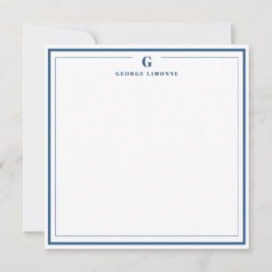 Aangepast Monogram Marine Blauwe Grens Stationery Notitiekaartje