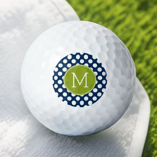 Aangepast monogram marineslauw blauw en kalkgroene golfballen