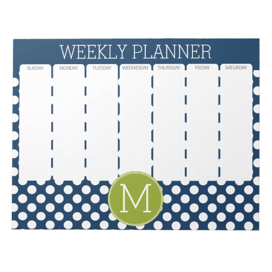 Aangepast monogram marineslauw blauw en kalkgroene notitieblok (Voorkant)