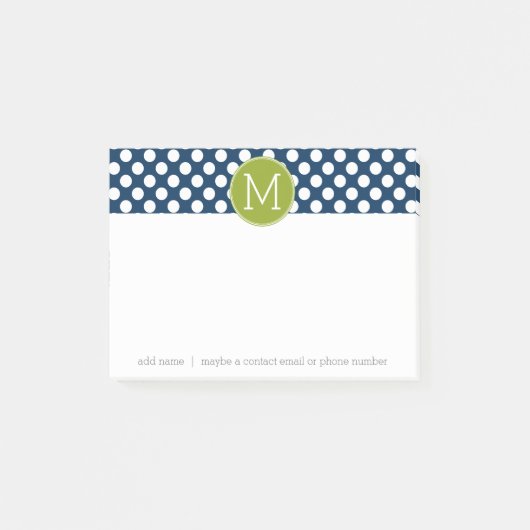 Aangepast monogram marineslauw blauw en kalkgroene post-it® notes (Voorkant)