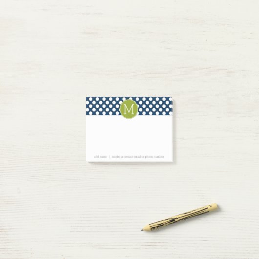 Aangepast monogram marineslauw blauw en kalkgroene post-it® notes (Op bureau)