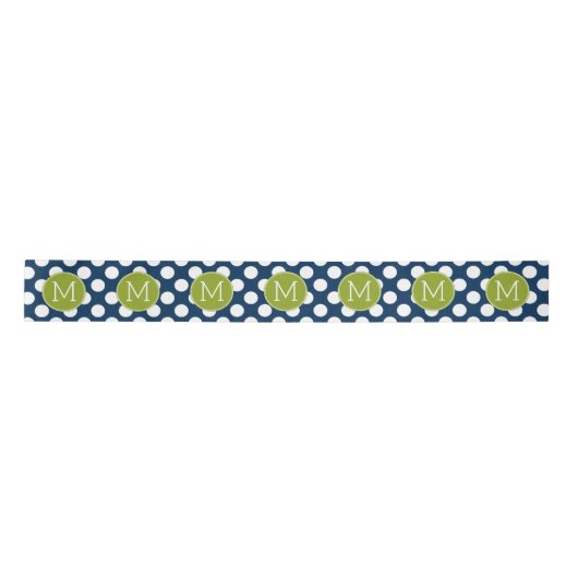 Aangepast monogram marineslauw blauw en kalkgroene satijnen lint (Voorkant)