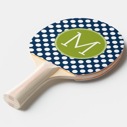 Aangepast monogram marineslauw blauw en kalkgroene tafeltennisbatje (Voorkant Gekanteld)