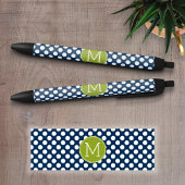 Aangepast monogram marineslauw blauw en kalkgroene zwarte inkt pen