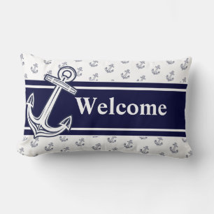 Aangepast monogram  maritinkundig anker navyblauw  kussen