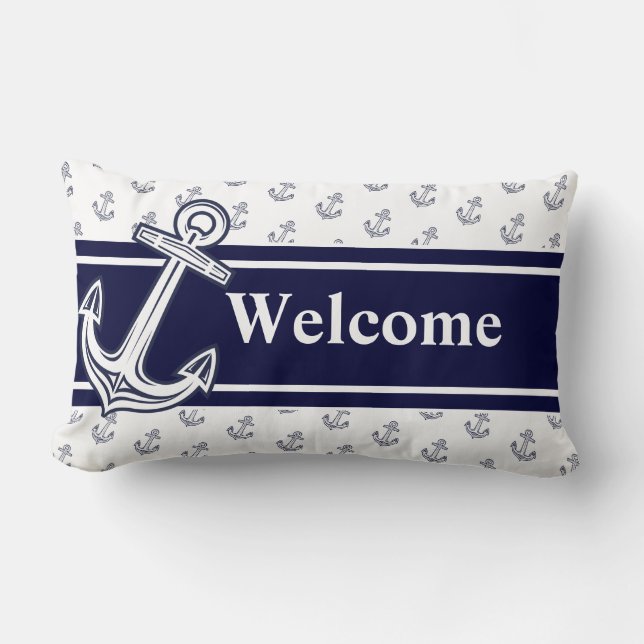 Aangepast monogram  maritinkundig anker navyblauw  kussen (Voorkant)