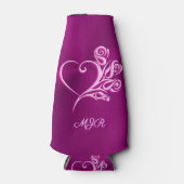 Aangepast monogram, Mauve Stylized Heart en Rozen Flesjeskoeler (Voorkant)