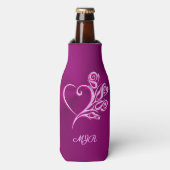 Aangepast monogram, Mauve Stylized Heart en Rozen Flesjeskoeler (Fles Voorkant)