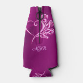 Aangepast monogram, Mauve Stylized Heart en Rozen Flesjeskoeler (Achterkant)