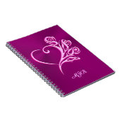 Aangepast monogram, Mauve Stylized Heart en Rozen Notitieboek (Rechterzijde)