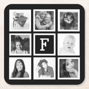 Aangepast monogram met 8 vierkante foto's kartonnen onderzetters