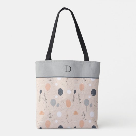 Aangepast monogram met aards minimaal pastelblad tote bag (Achterkant)