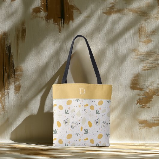 Aangepast Monogram met Abstract Botanisch Patroon Tote Bag