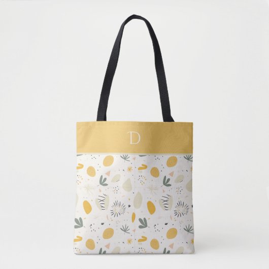 Aangepast Monogram met Abstract Botanisch Patroon Tote Bag (Voorkant)