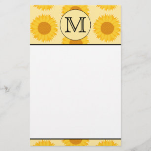 Aangepast monogram, met Gele Zonnebloemen. Briefpapier