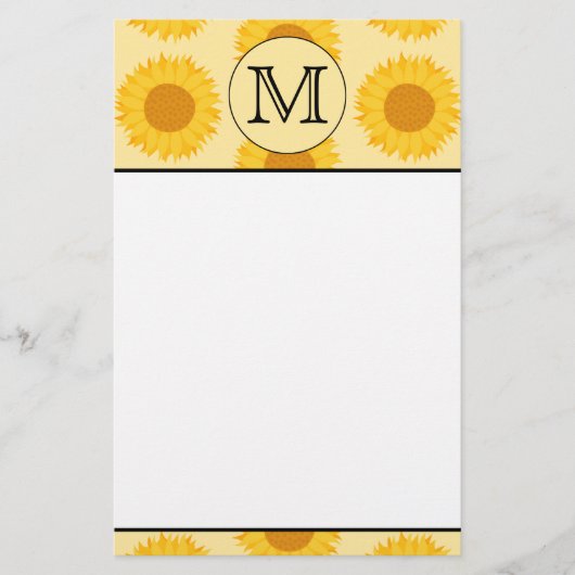 Aangepast monogram, met Gele Zonnebloemen. Briefpapier (Voorkant)