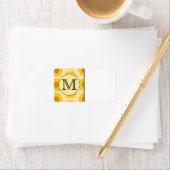 Aangepast monogram, met Gele Zonnebloemen. Etiket (Insitu)