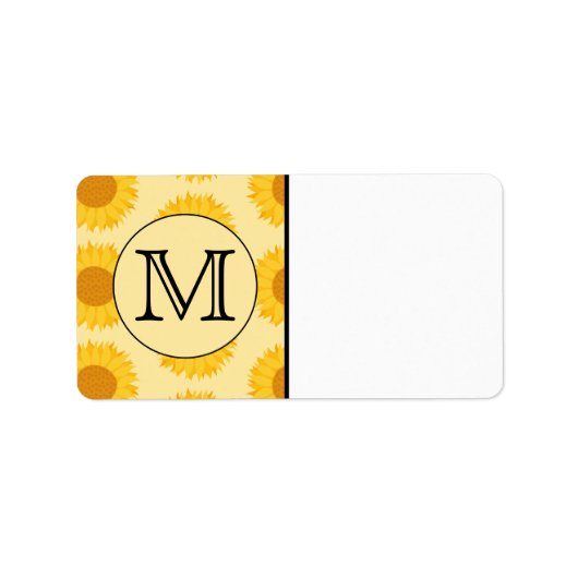 Aangepast monogram, met Gele Zonnebloemen. Etiket (Voorkant)