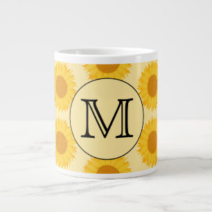 Aangepast monogram, met Gele Zonnebloemen. Grote Koffiekop