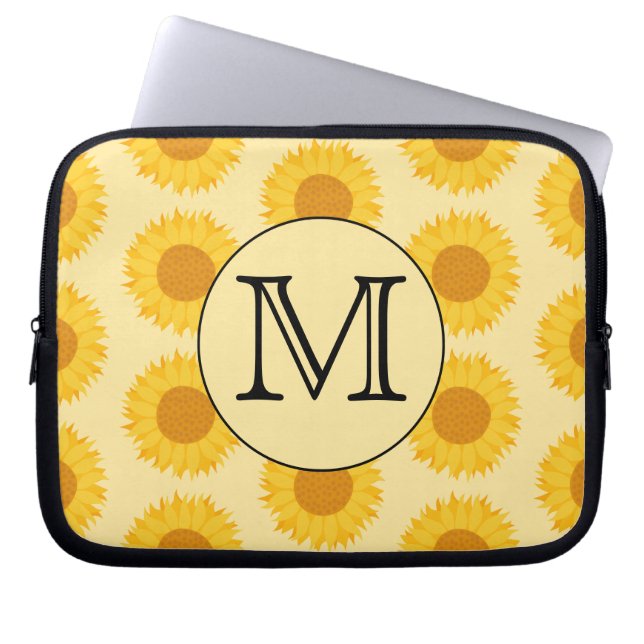 Aangepast monogram, met Gele Zonnebloemen. Laptop Sleeve (Voorkant)