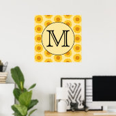 Aangepast monogram, met Gele Zonnebloemen. Poster (Thuiskantoor)